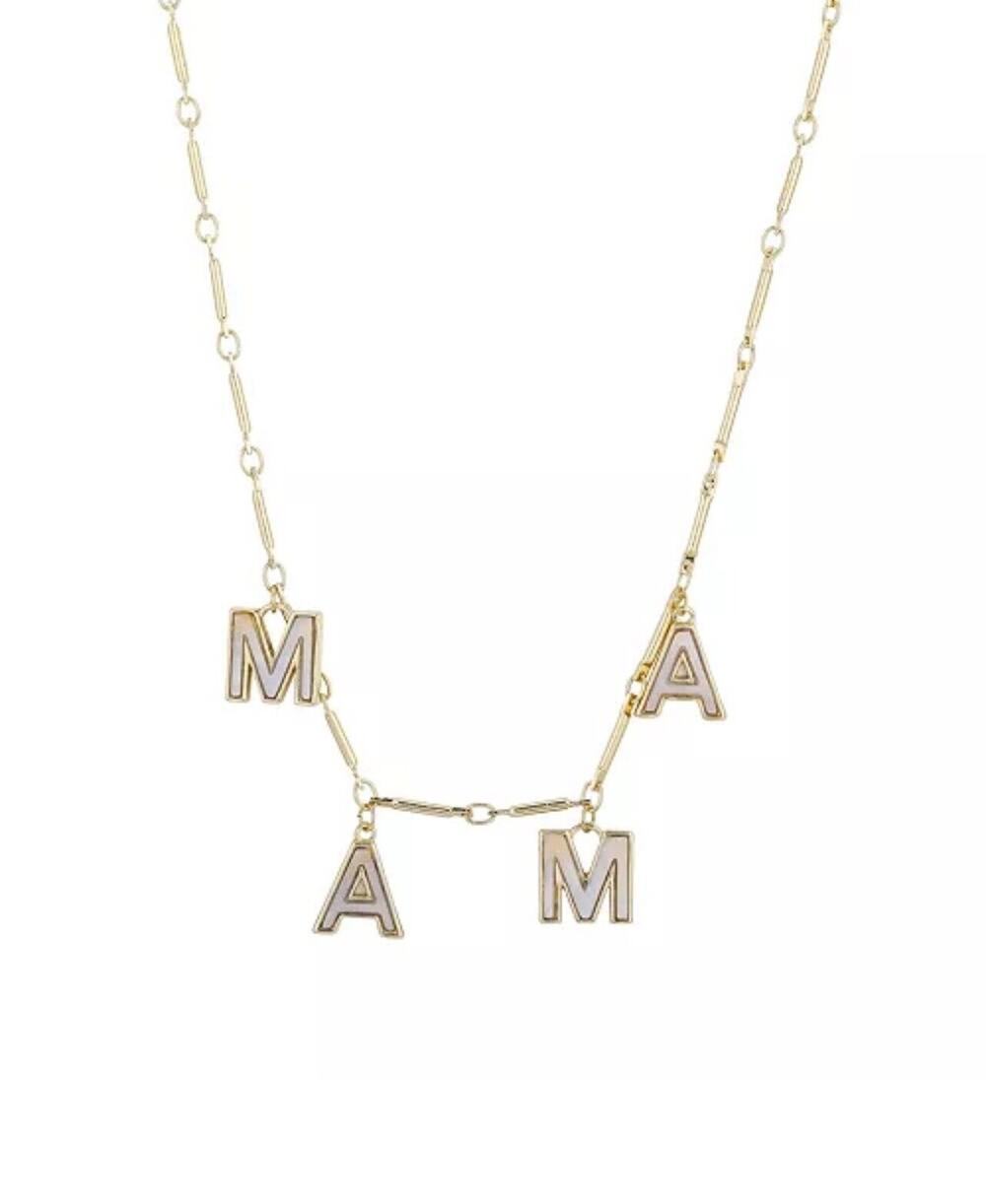 14K Gold Plated Mother Of Pearl Mama Pendant Necklace Gift For Mom Elegant NEW